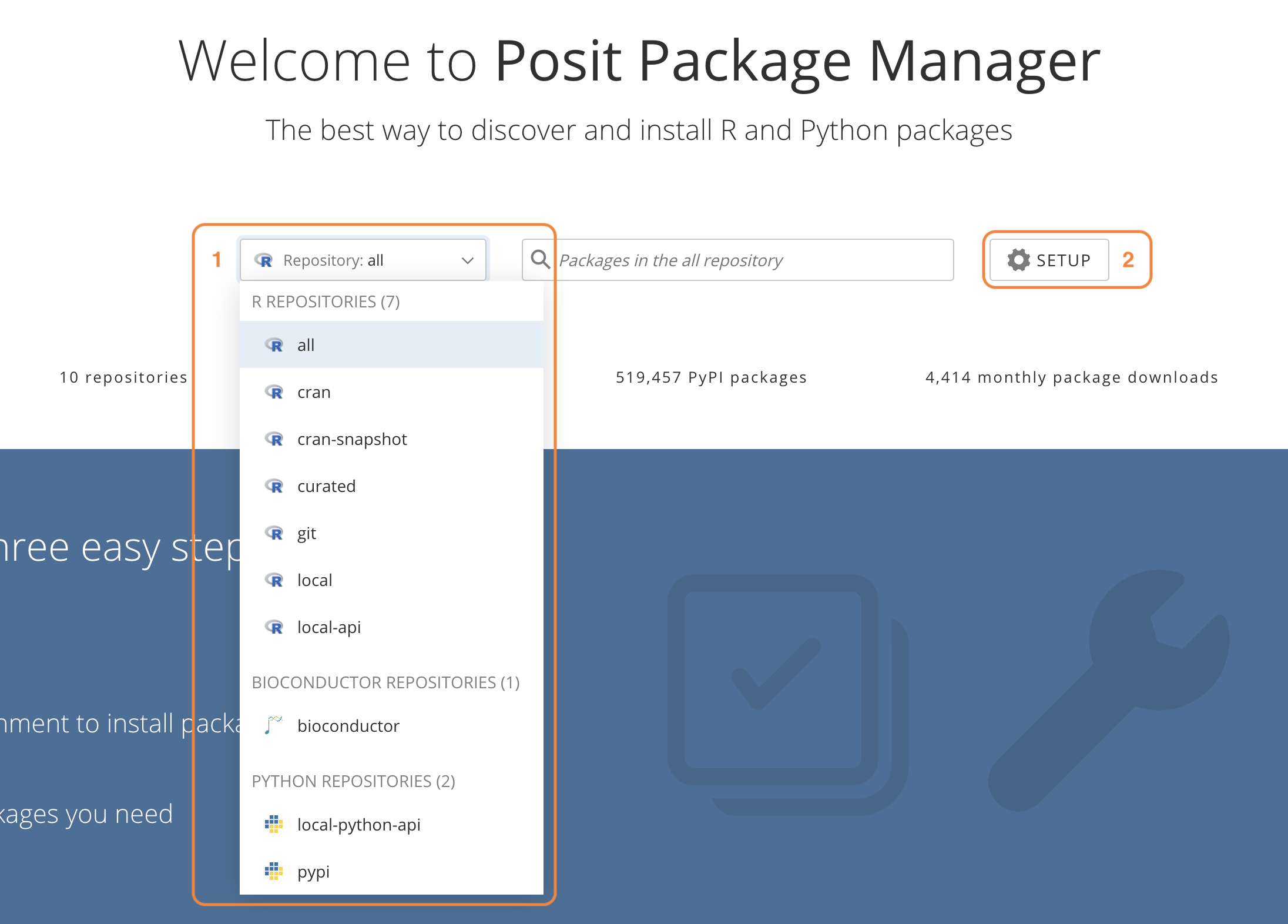 Package Manager Setup tab screenshot, showing snapshot calendar with latest URL selected